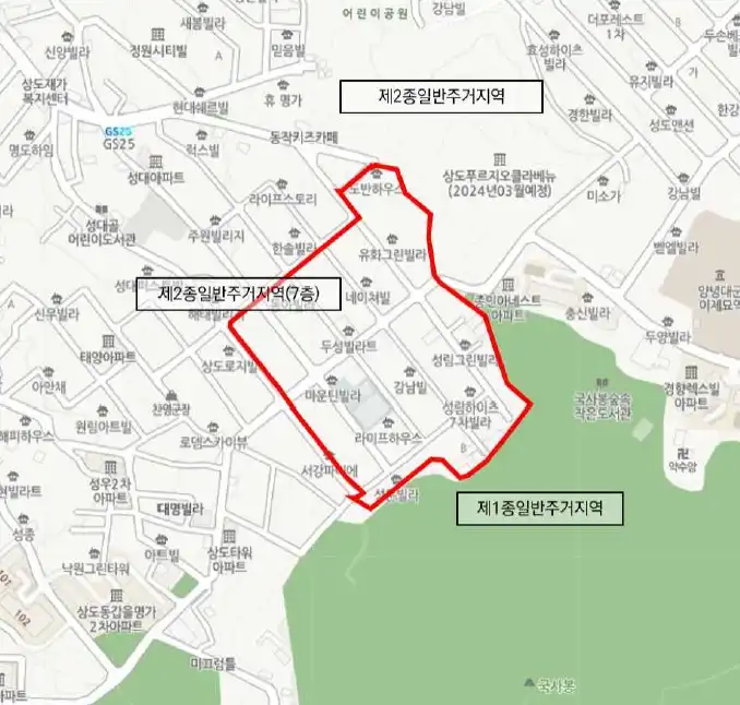 동작구 상도동 279번지 일원 구역도(출처 서울시)