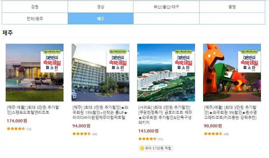 쿠팡 숙박 페스타 할인권 발급 숙박 업소(출처 쿠팡)