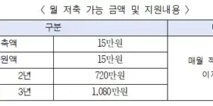 희망두배 청년통장 월 저축 가능 금액 및 지원내용 (출처 서울시)